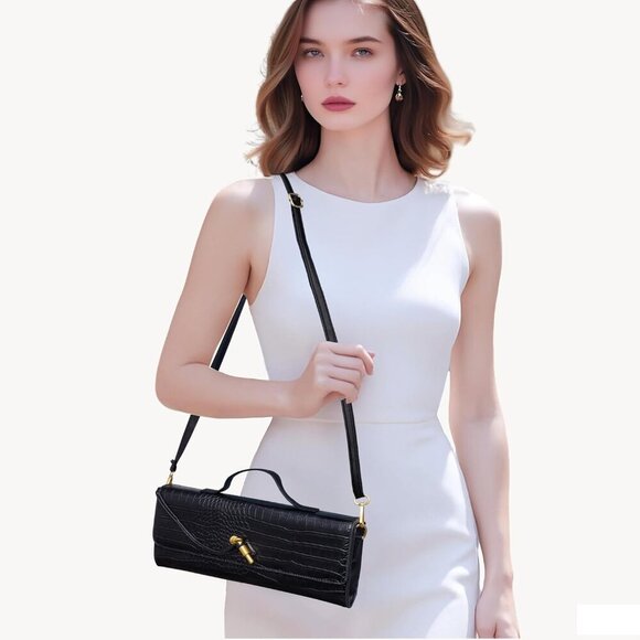 Women’s Crocodile Leather Clutch Purse Elegant Evening Party Handbag - Picture 2 of 7